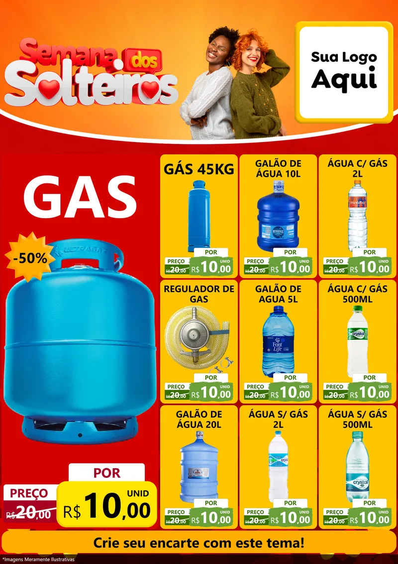 Modelo de Encarte para Encarte A4 Vertical com o tema Semana dos Solteiros para Água e gás
