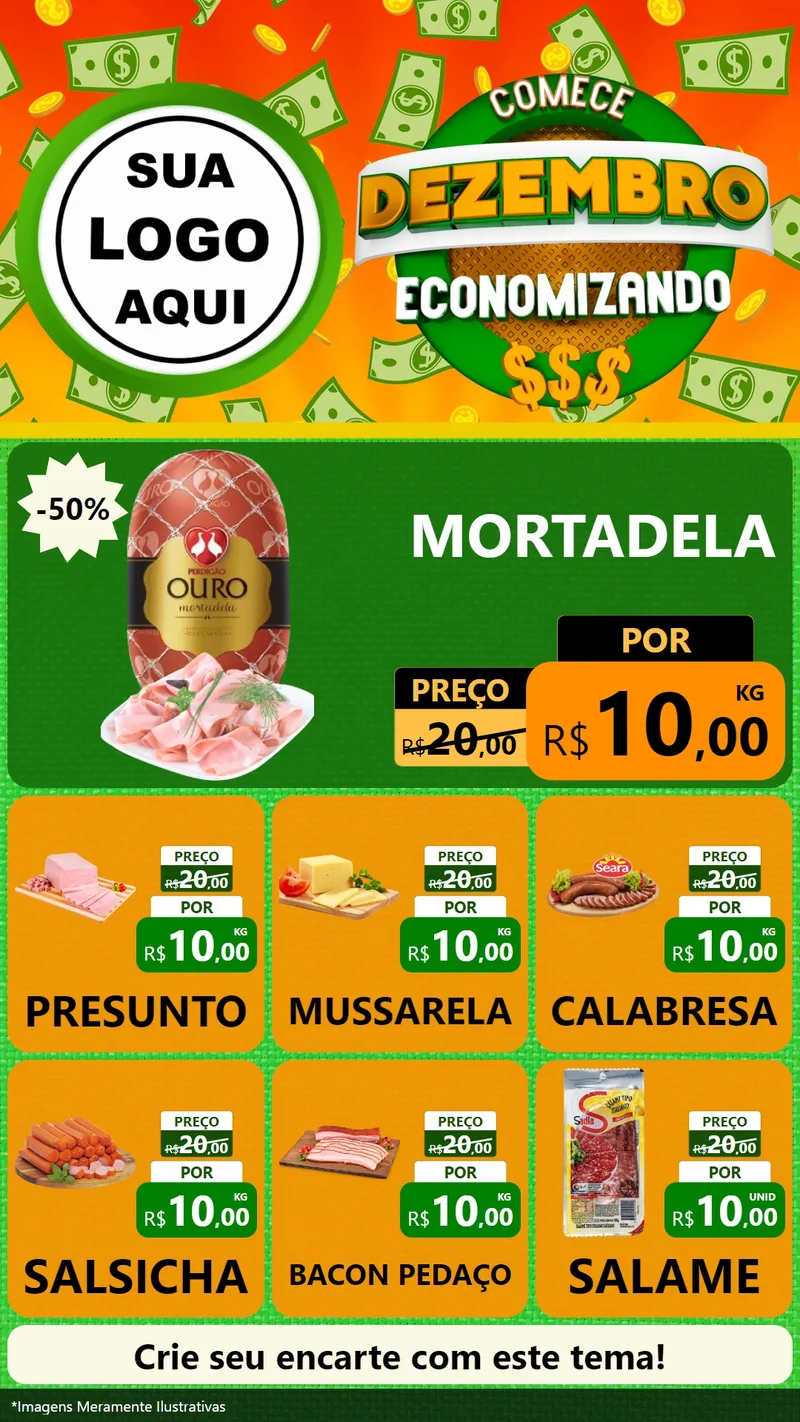 Modelo de Rede Social para Stories com o tema Comece Dezembro Economizando para Frios e Laticínios
