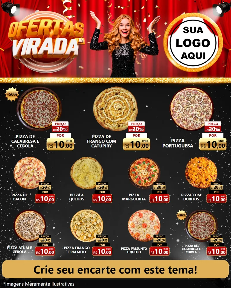 Modelo de Rede Social para Feed Instagram com o tema Ofertas da Virada para Pizzaria
