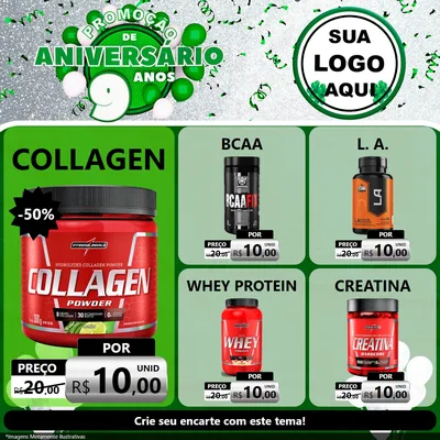 Modelo de Rede Social para Feed Facebook com o tema Promoção de Aniversário - 9 Anos para Suplementos alimentares