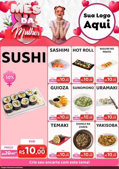 Modelo de Encarte para Encarte A4 Vertical com o tema Mês da Mulher para Comida japonesa