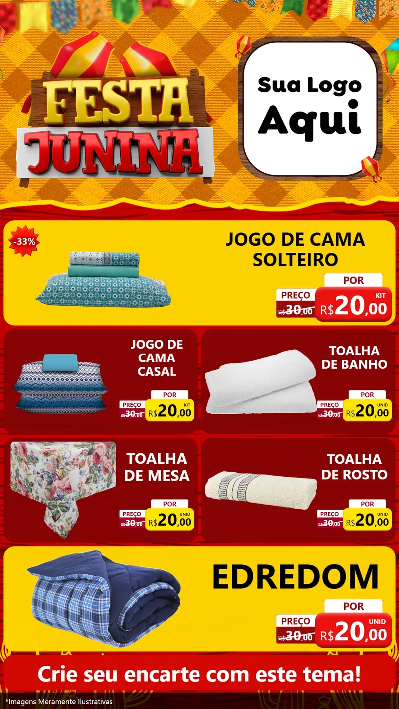 Modelo de TV para TV Vertical com o tema Festa Junina para Cama, Mesa e Banho