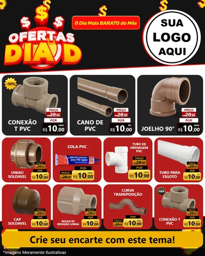 Modelo de Rede Social para Feed Instagram com o tema Ofertas Dia D para Tubos e conexões
