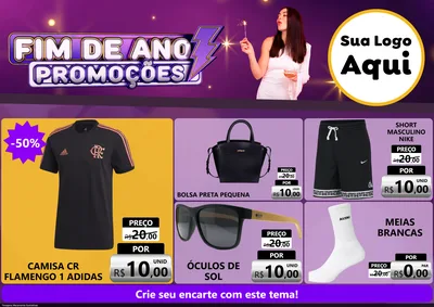 Modelo de Encarte para Encarte A4 Horizontal com o tema Fim de Ano Promoções para Roupas e acessórios