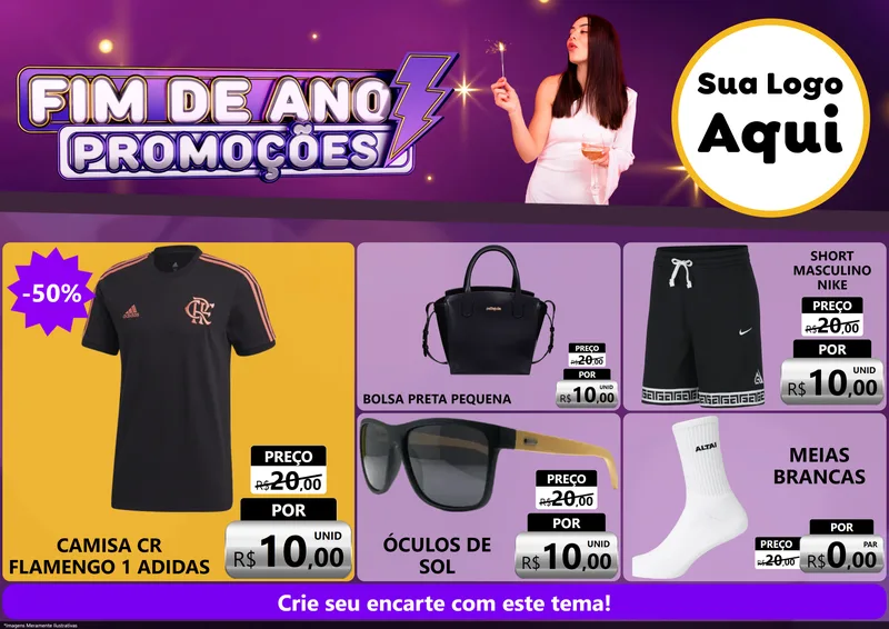 Modelo de Encarte para Encarte A4 Horizontal com o tema Fim de Ano Promoções para Roupas e acessórios