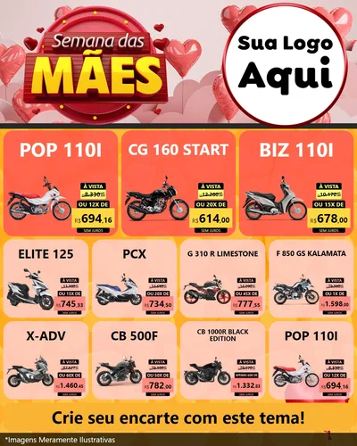 Modelo de Rede Social para Feed Instagram com o tema Semana das Mães para Concessionaria de Motos