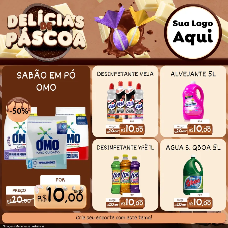Modelo de Rede Social para Feed Facebook com o tema Delícias de Páscoa para Produtos de Limpeza