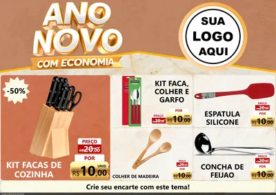 Modelo de Encarte para Encarte A4 Horizontal com o tema Ano Novo Com Economia para Utilidades Domésticas