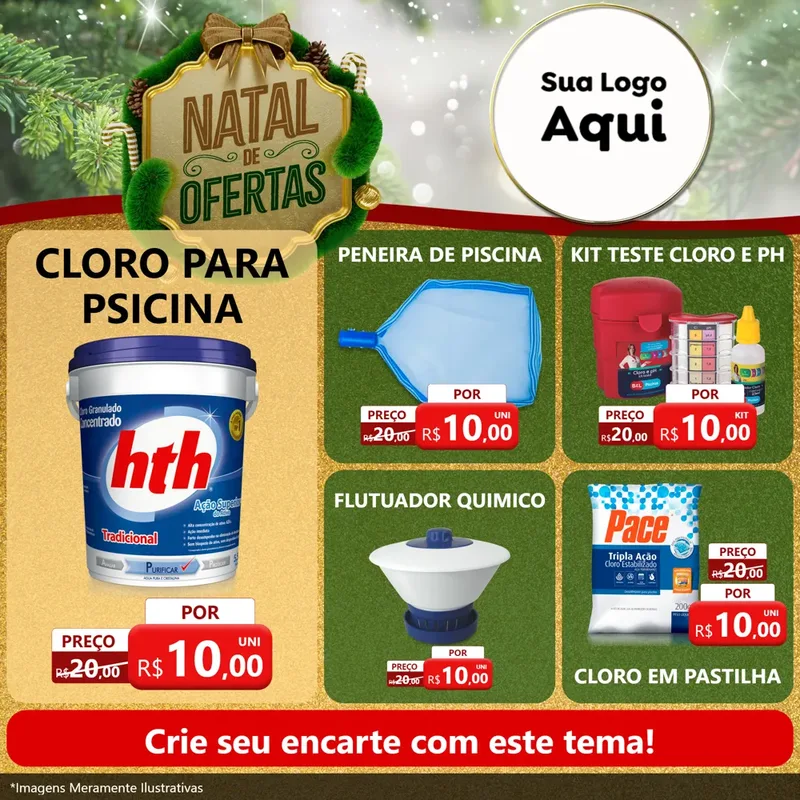 Modelo de Rede Social para Feed Facebook com o tema Ofertas de Natal para Produtos para Piscina