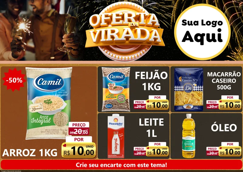 Modelo de Encarte para Encarte A4 Horizontal com o tema Oferta da Virada para Supermercado
