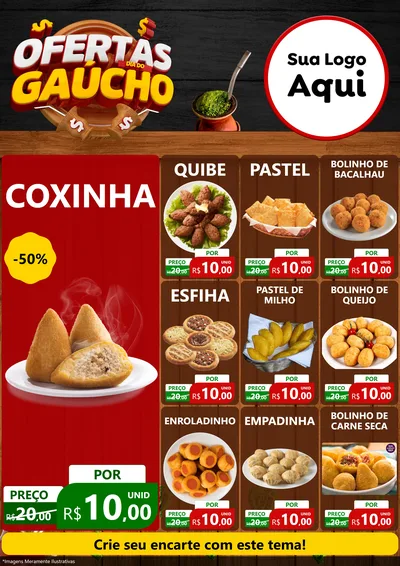 Modelo de Encarte para Encarte A4 Vertical com o tema Ofertas Dia do Gaúcho para Salgadaria