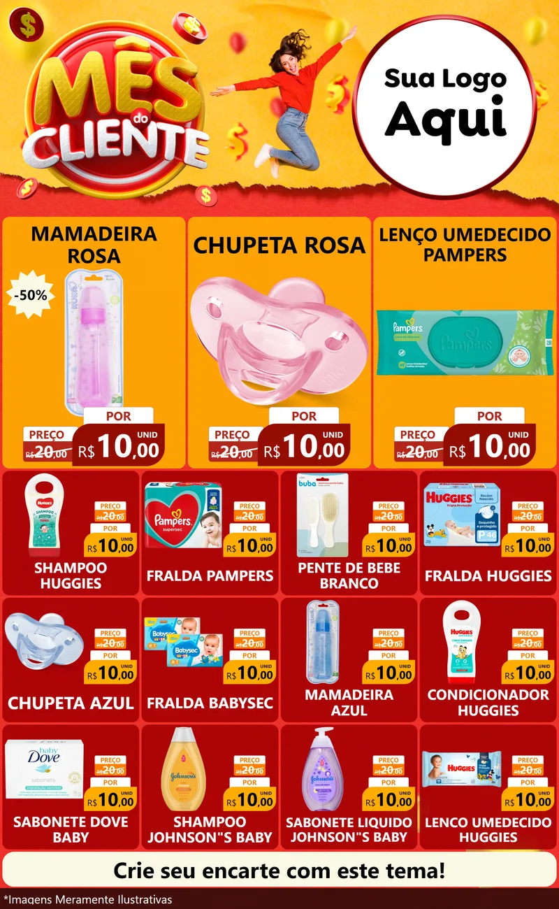 Modelo de Encarte para Encarte Grande com o tema Mês do Cliente para Bebês