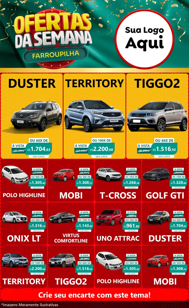 Modelo de Encarte para Encarte Grande com o tema Ofertas da Semana Farroupilha para Concessionaria de Carros