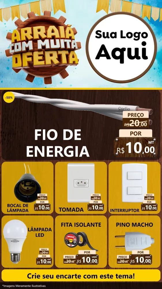 Modelo de Rede Social para Stories com o tema Ofertas de São João - Junina para Materiais Elétricos