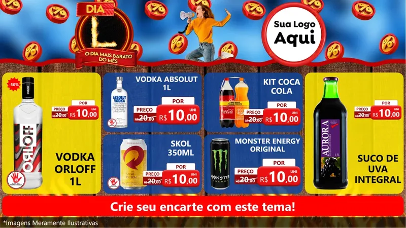Modelo de TV para TV Horizontal com o tema Dia L - O Dia Mais Barato Do Mês para Distribuidora de bebidas