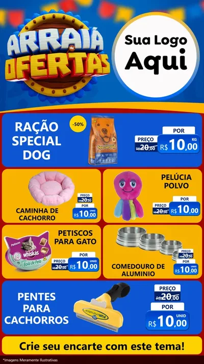 Modelo de TV para TV Vertical com o tema Arraiá de Ofertas - Junina para Pet Shop
