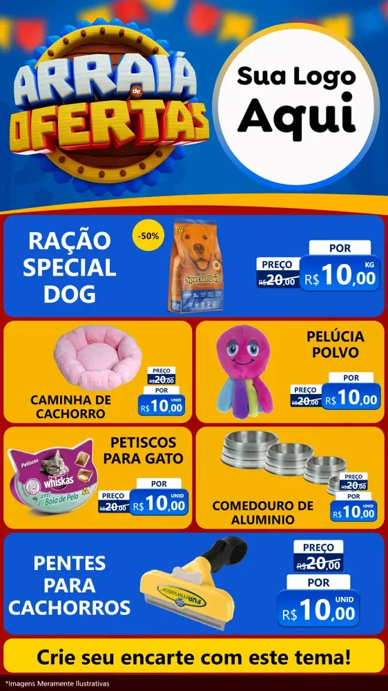 Modelo de TV para TV Vertical com o tema Arraiá de Ofertas - Junina para Pet Shop