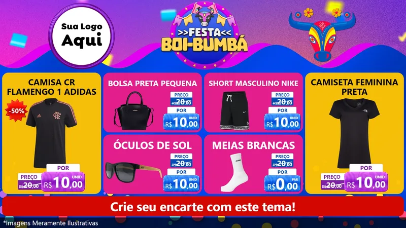 Modelo de TV para TV Horizontal com o tema Festa Boi-Bumbá para Roupas e acessórios