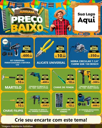 Modelo de Rede Social para Feed Instagram com o tema Arraiá de Preço Baixo - Junina para Maquinas e Ferramentas