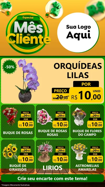 Modelo de Rede Social para Stories com o tema Especial Mês do Cliente para Floricultura e jardim