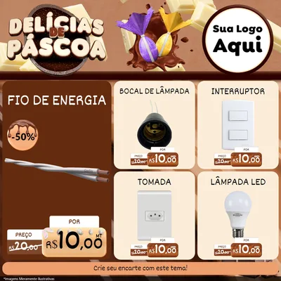Modelo de Rede Social para Feed Facebook com o tema Delícias de Páscoa para Materiais Elétricos