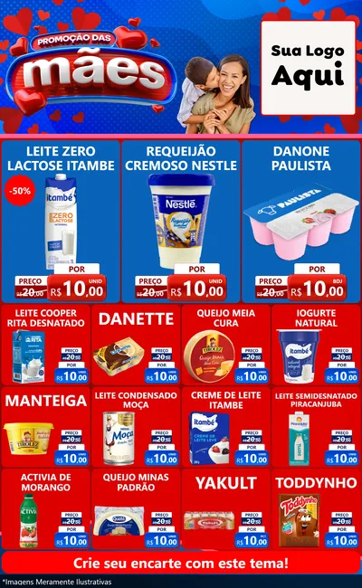 Modelo de Encarte para Encarte Grande com o tema Promoção das Mães para Frios e Laticínios
