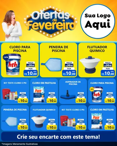 Modelo de Rede Social para Feed Instagram com o tema Ofertas de Fevereiro para Produtos para Piscina