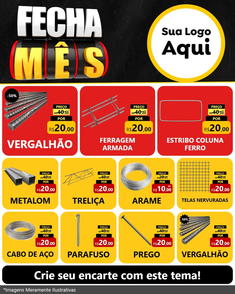 Modelo de Rede Social para Feed Instagram com o tema Fecha Mês para Ferragens