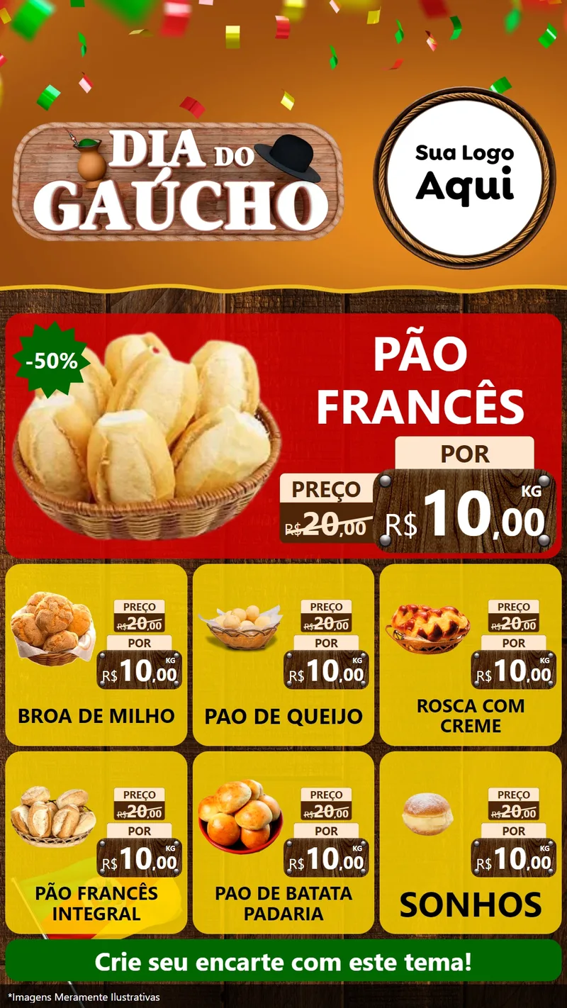 Modelo de Rede Social para Stories com o tema Dia do Gaúcho para Padaria