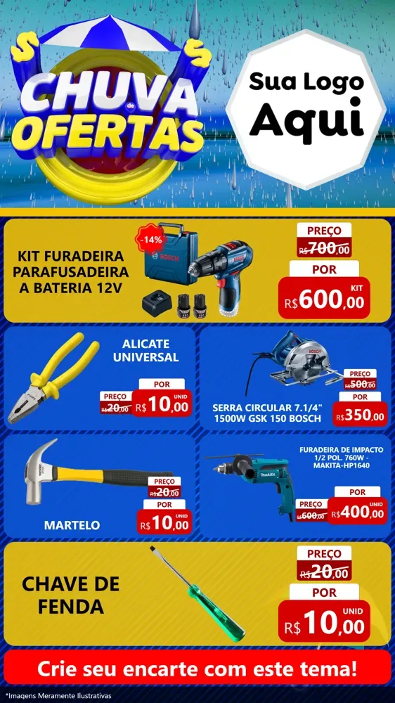 Modelo de TV para TV Vertical com o tema Chuva de Ofertas para Maquinas e Ferramentas