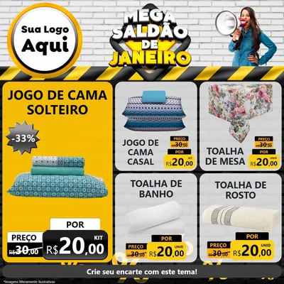 Modelo de Rede Social para Feed Facebook com o tema Mega Saldão de Janeiro para Cama, Mesa e Banho