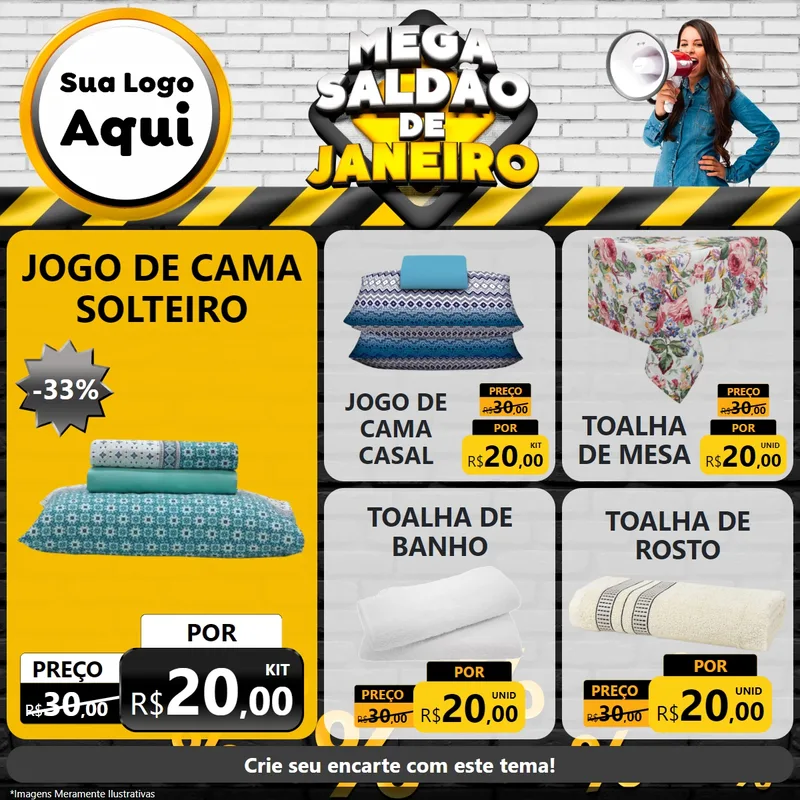 Modelo de Rede Social para Feed Facebook com o tema Mega Saldão de Janeiro para Cama, Mesa e Banho