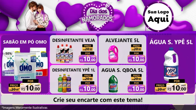 Modelo de TV para TV Horizontal com o tema Dia dos Namorados para Produtos de Limpeza