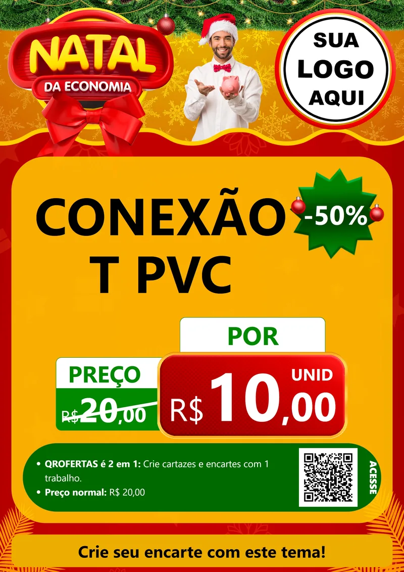 Modelo de Cartaz para Cartaz A4 Vertical com o tema Natal da Economia para Tubos e conexões