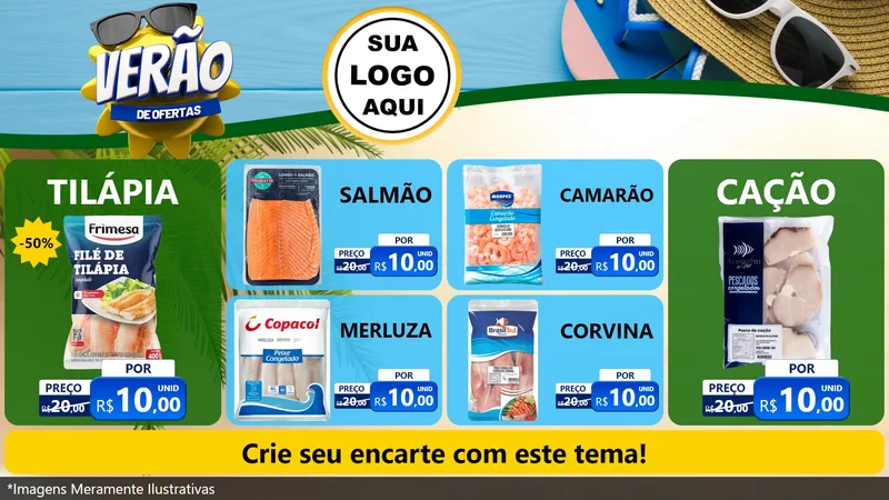 Modelo de TV para TV Horizontal com o tema Verão de Ofertas para Peixaria