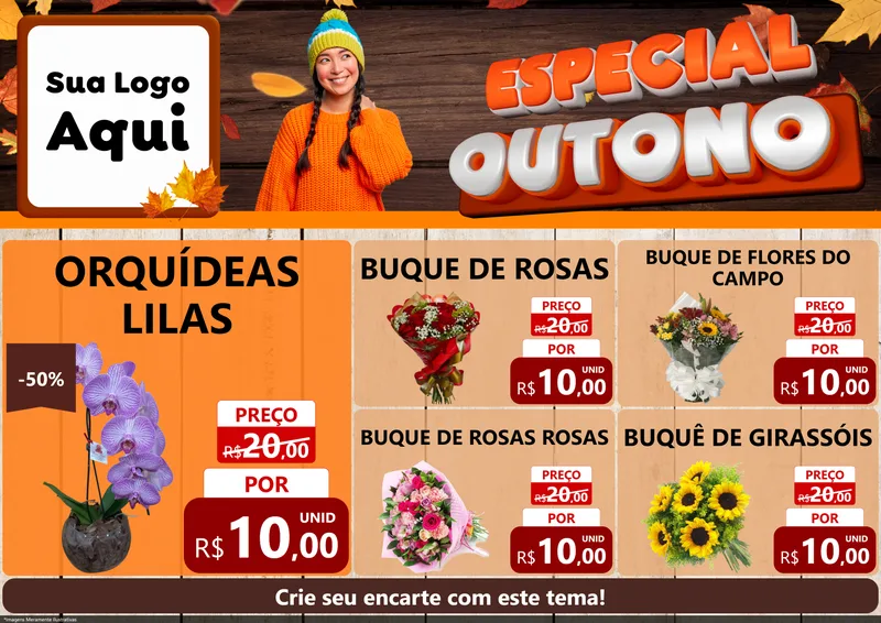 Modelo de Encarte para Encarte A4 Horizontal com o tema Especial Outono para Floricultura e jardim