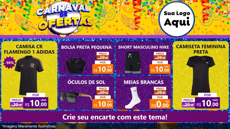 Modelo de TV para TV Horizontal com o tema Carnaval de Ofertas para Roupas e acessórios