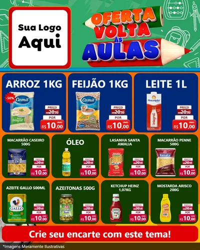 Modelo de Rede Social para Feed Instagram com o tema Oferta Volta Às Aulas para Supermercado