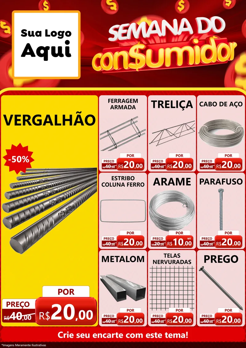 Modelo de Encarte para Encarte A4 Vertical com o tema Semana do Consumidor para Ferragens