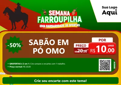 Modelo de Cartaz para Cartaz A4 Horizontal com o tema Semana Farroupilha - Uma Barbaridade de Ofertas para Produtos de Limpeza