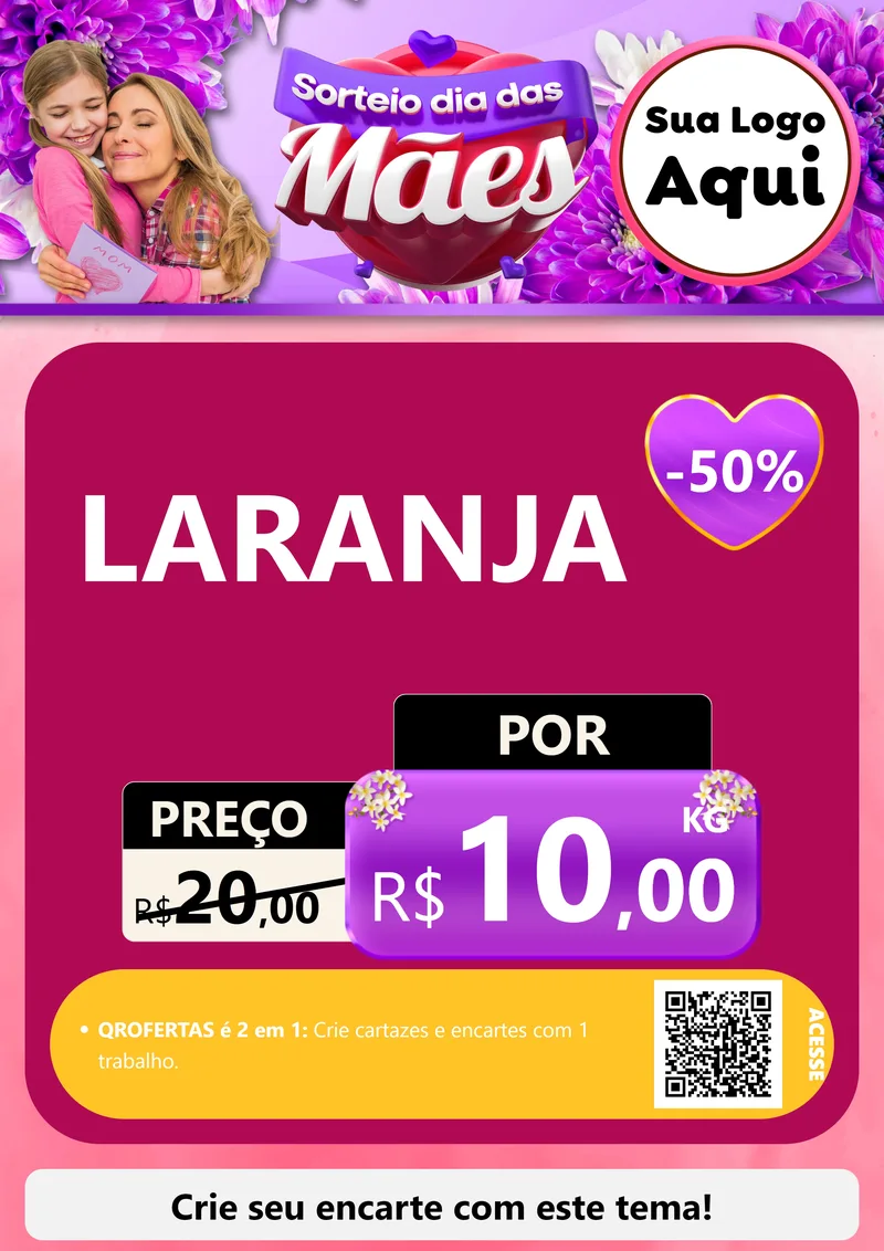 Modelo de Cartaz para Cartaz A4 Vertical com o tema Sorteio Dia das Mães para Hortifrúti