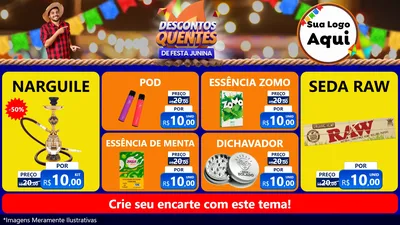 Modelo de TV para TV Horizontal com o tema Descontos Quentes de Festa Junina para Tabacaria