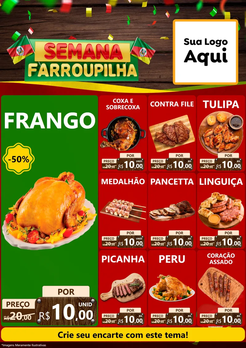 Modelo de Encarte para Encarte A4 Vertical com o tema Semana Farroupilha para Assados