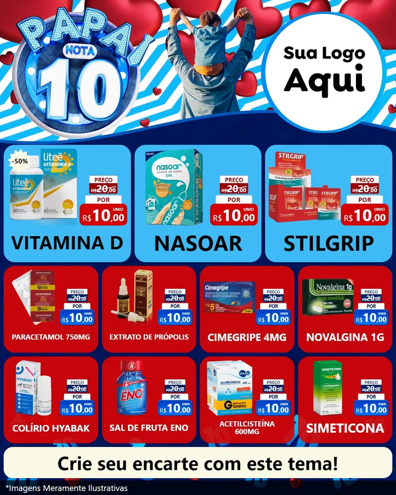 Modelo de Rede Social para Feed Instagram com o tema Papai Nota 10 para Farmácia