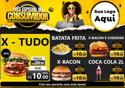 Modelo de Encarte para Encarte A4 Horizontal com o tema Mês Especial do Consumidor para Hamburgueria