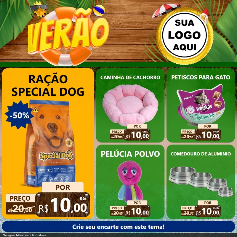 Modelo de Rede Social para Feed Facebook com o tema Verão para Pet Shop