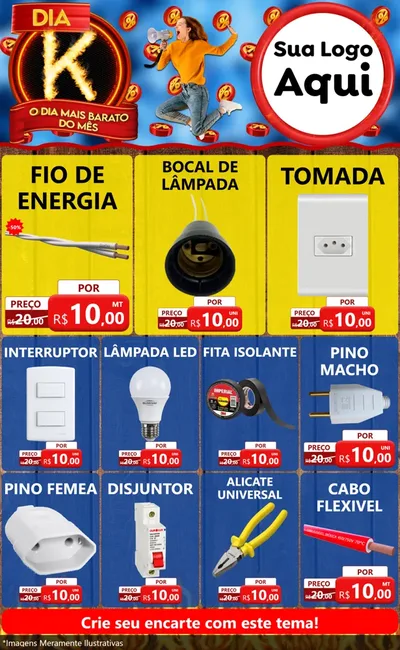 Modelo de Encarte para Encarte Grande com o tema Dia K - O Dia Mais Barato Do Mês para Materiais Elétricos