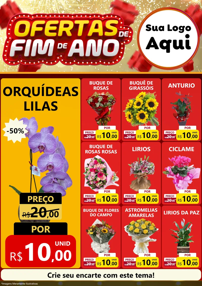 Modelo de Encarte para Encarte A4 Vertical com o tema Ofertas de Fim de Ano para Floricultura e jardim