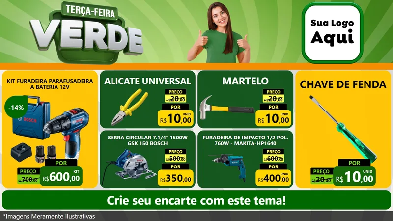 Modelo de TV para TV Horizontal com o tema Terça - Feira Verde para Maquinas e Ferramentas