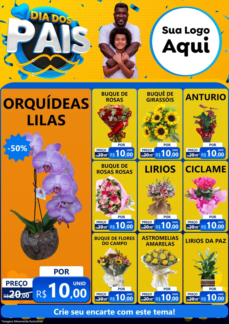 Modelo de Encarte para Encarte A4 Vertical com o tema Dia dos Pais para Floricultura e jardim